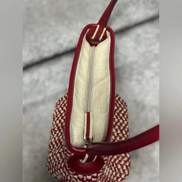 Francesco Biasia Italian Leather & Linen Basket Weave Bucket Bag Handbag Women - Picture 12 of 12